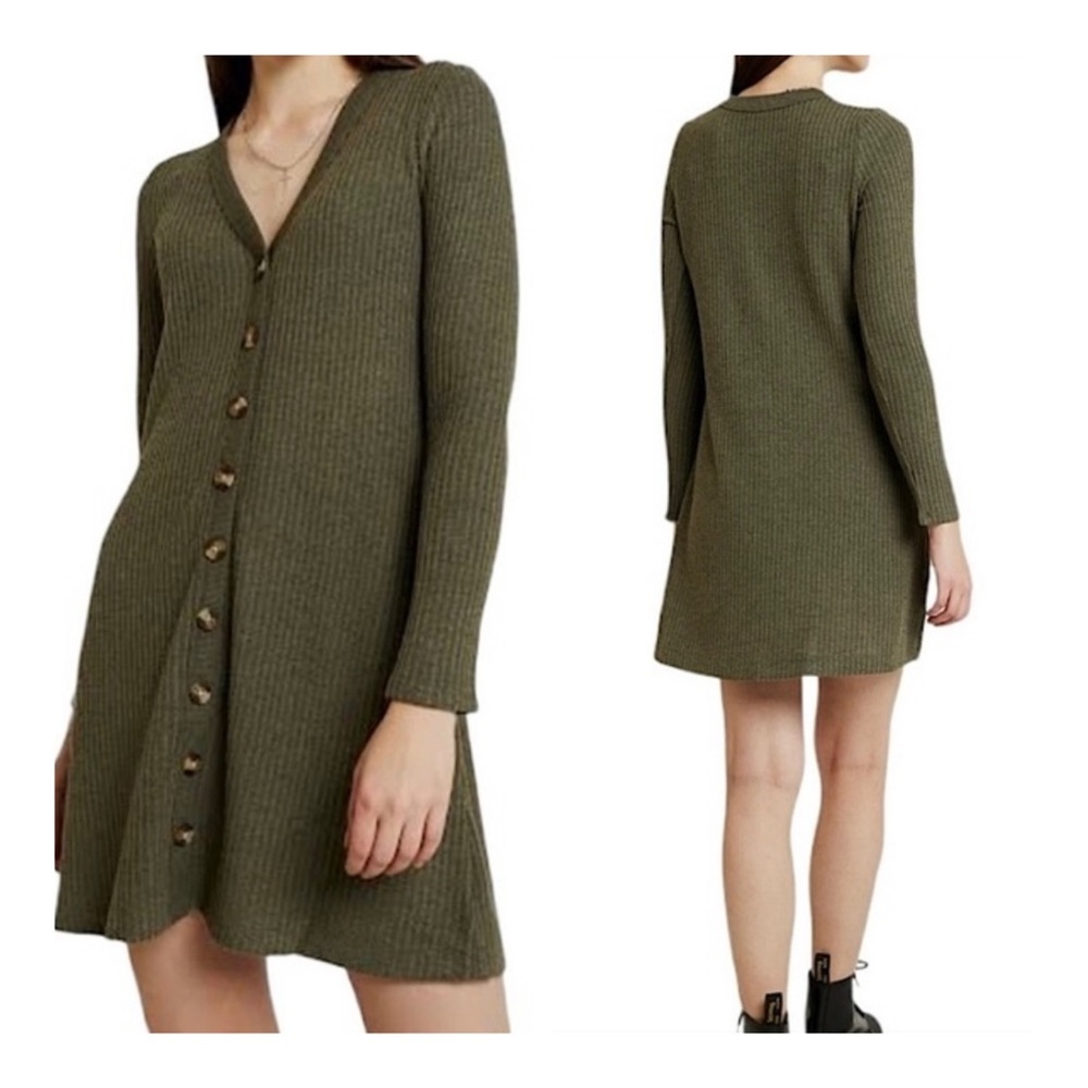 American Eagle Knit V Neck Waffle Button Front Mini Dress Size XSP NWT